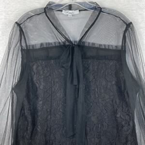 H Studio Womens 1X Goth Mesh Lace Black Sheer Victorian Top Blouse Lolita